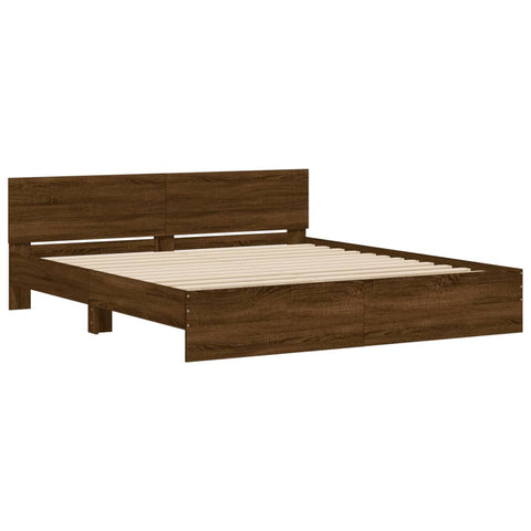 vidaXL Bed Frame with LED without Mattress Brown Oak 200x200 cm