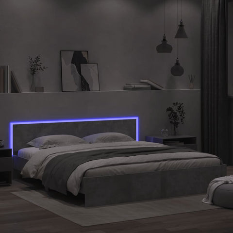 vidaXL Bed Frame with LED without Mattress Concrete Grey 180x200 cm Super King