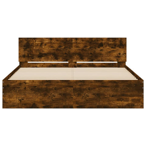 vidaXL Bed Frame with LED without Mattress Smoked Oak 160x200 cm
