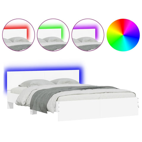 vidaXL Bed Frame with LED without Mattress White 150x200 cm King Size