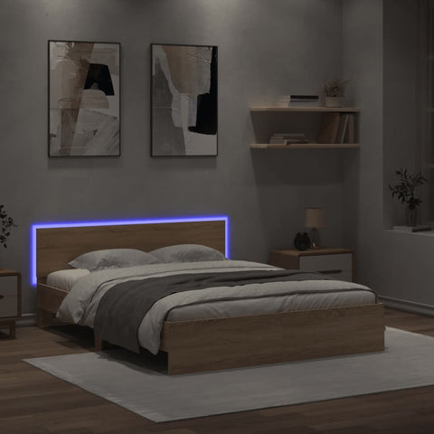 vidaXL Bed Frame with LED without Mattress Sonoma Oak 150x200 cm King Size