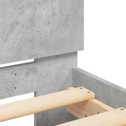 vidaXL Bed Frame with Headboard and LED Concrete Grey 150x200 cm King Size