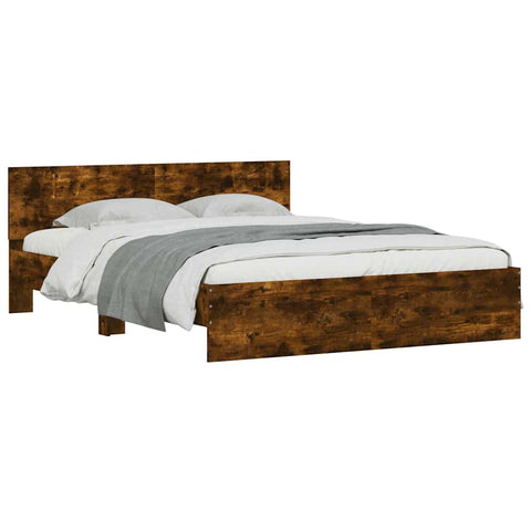 vidaXL Bed Frame with Headboard and LED Smoked Oak 150x200 cm King Size