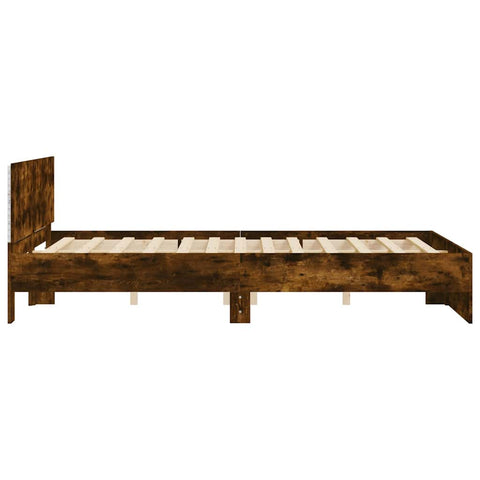 vidaXL Bed Frame with Headboard and LED Smoked Oak 150x200 cm King Size