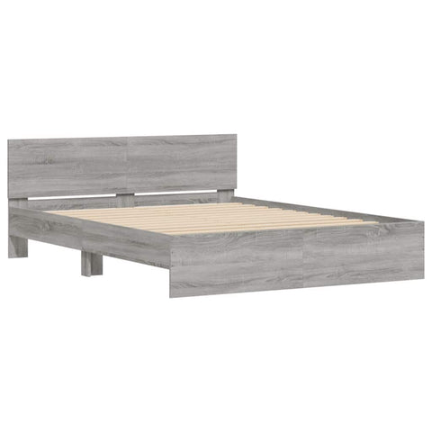 vidaXL Bed Frame with Headboard and LED Grey Sonoma 150x200 cm King Size