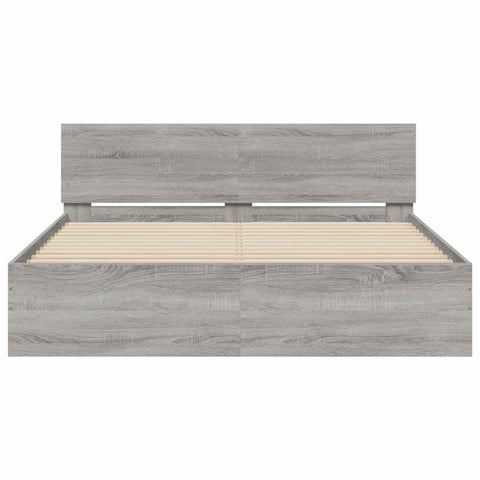 vidaXL Bed Frame with Headboard and LED Grey Sonoma 150x200 cm King Size
