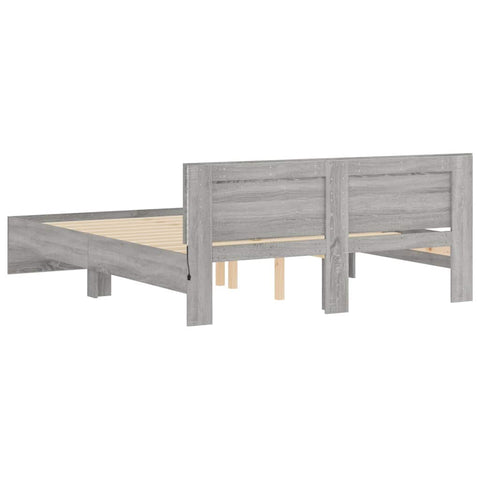 vidaXL Bed Frame with Headboard and LED Grey Sonoma 150x200 cm King Size