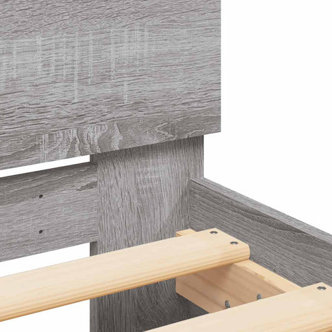 vidaXL Bed Frame with Headboard and LED Grey Sonoma 150x200 cm King Size