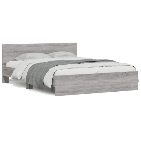 vidaXL Bed Frame with Headboard and LED Grey Sonoma 150x200 cm King Size