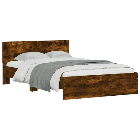 vidaXL Bed Frame with Headboard and LED Smoked Oak 140x200 cm