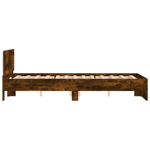 vidaXL Bed Frame with Headboard and LED Smoked Oak 140x200 cm