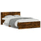 vidaXL Bed Frame with Headboard and LED Smoked Oak 140x200 cm