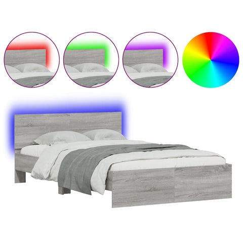 vidaXL Bed Frame with Headboard and LED Grey Sonoma 140x200 cm