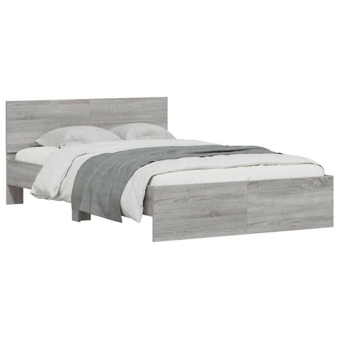 vidaXL Bed Frame with Headboard and LED Grey Sonoma 140x200 cm