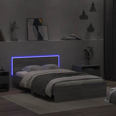 vidaXL Bed Frame with Headboard and LED Grey Sonoma 120x200 cm