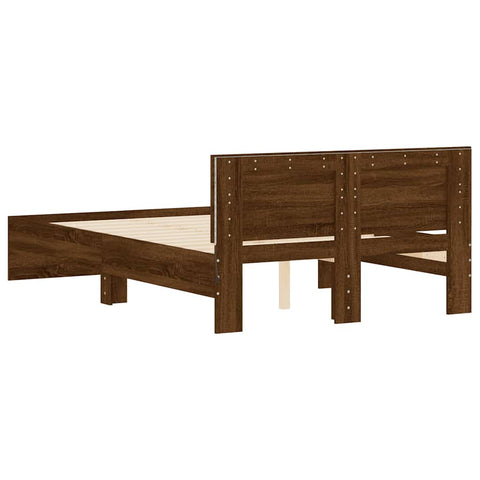 vidaXL Bed Frame with Headboard and LED Brown Oak 120x200 cm