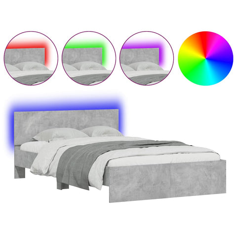 vidaXL Bed Frame with Headboard and LED Concrete Grey 140x190 cm