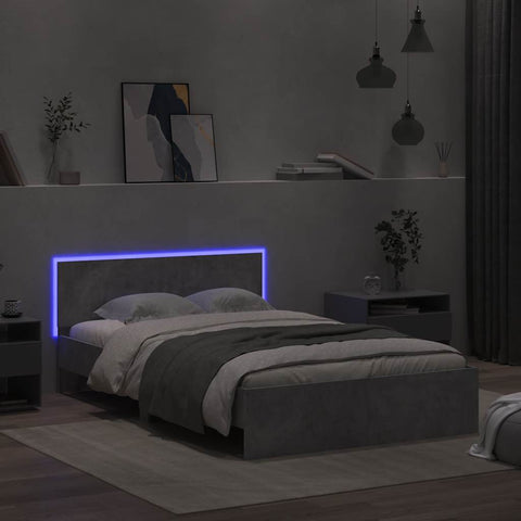 vidaXL Bed Frame with Headboard and LED Concrete Grey 140x190 cm