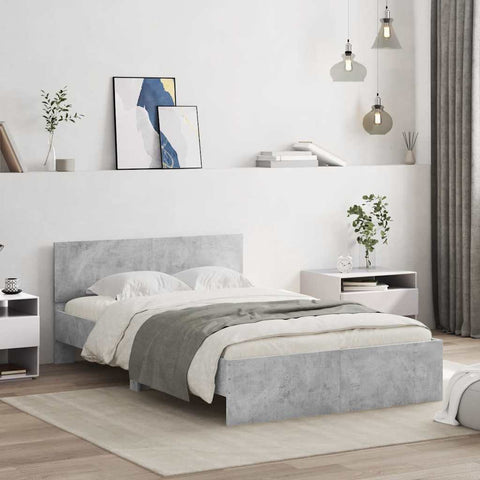 vidaXL Bed Frame with Headboard and LED Concrete Grey 140x190 cm