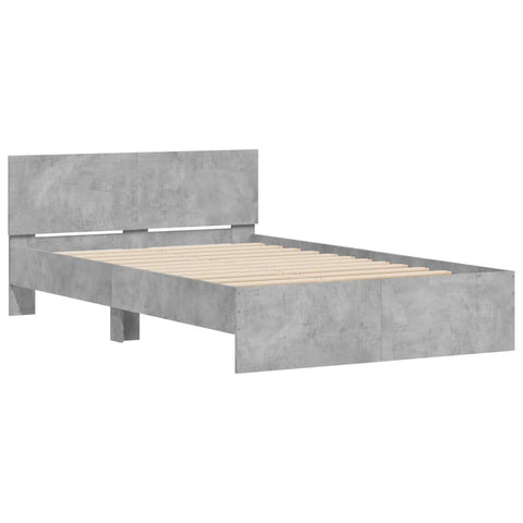 vidaXL Bed Frame with Headboard and LED Concrete Grey 140x190 cm
