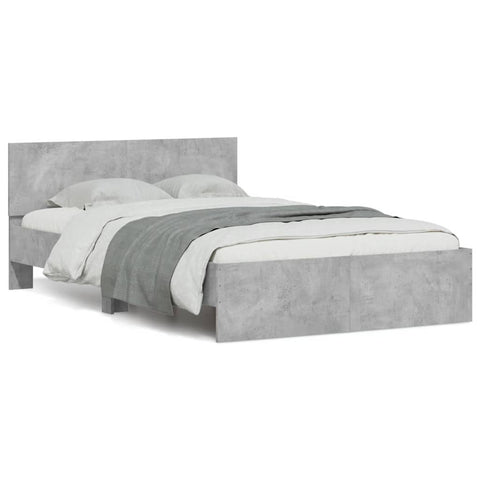 vidaXL Bed Frame with Headboard and LED Concrete Grey 140x190 cm