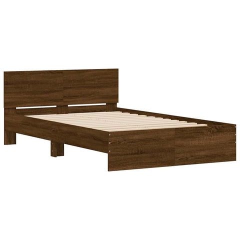 vidaXL Bed Frame with Headboard and LED Brown Oak 140x190 cm