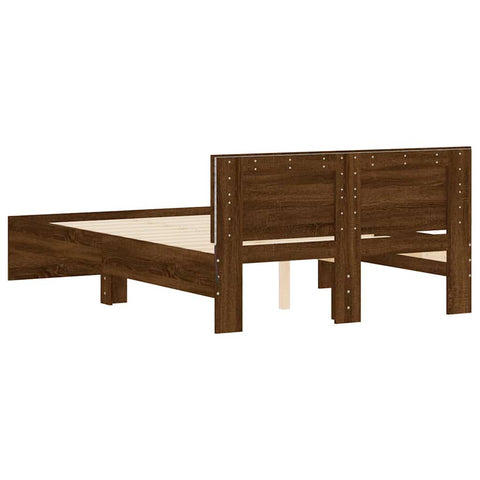vidaXL Bed Frame with Headboard and LED Brown Oak 140x190 cm
