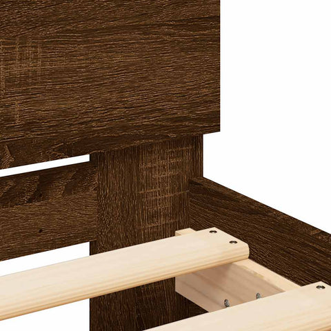 vidaXL Bed Frame with Headboard and LED Brown Oak 140x190 cm