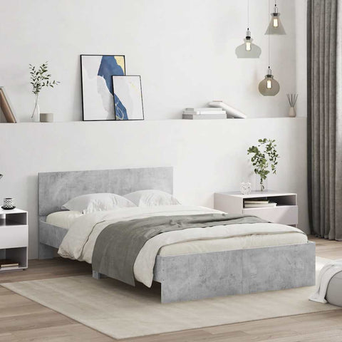 vidaXL Bed Frame with Headboard and LED Concrete Grey 135x190 cm Double