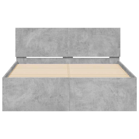 vidaXL Bed Frame with Headboard and LED Concrete Grey 135x190 cm Double