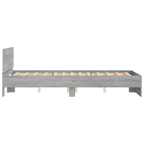 vidaXL Bed Frame with Headboard and LED Grey Sonoma 135x190 cm Double