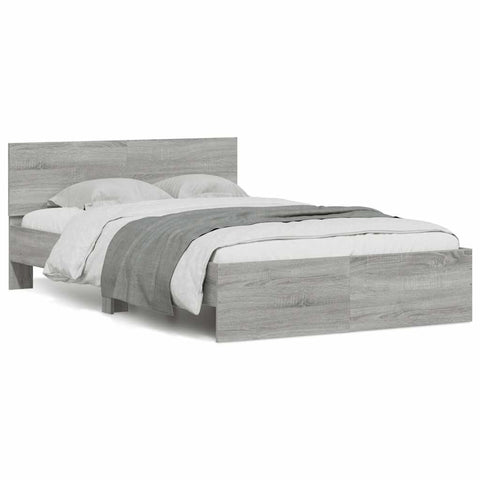 vidaXL Bed Frame with Headboard and LED Grey Sonoma 135x190 cm Double