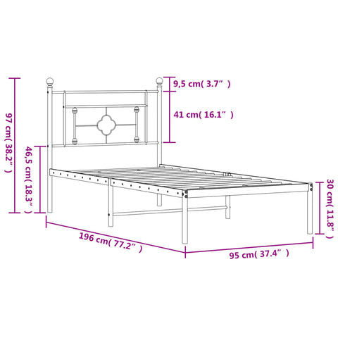 vidaXL Metal Bed Frame without Mattress with Headboard Black 90x190cm