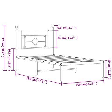 vidaXL Metal Bed Frame without Mattress with Headboard Black 100x190cm