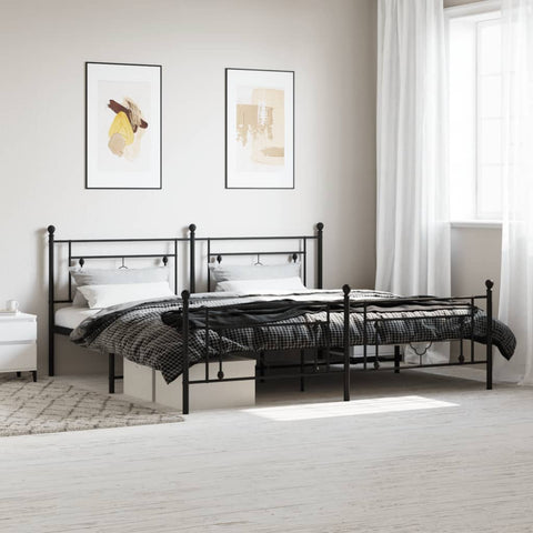 vidaXL Metal Bed Frame without Mattress with Footboard Black 200x200cm