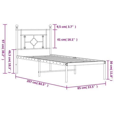 vidaXL Metal Bed Frame without Mattress with Headboard White 80x200cm