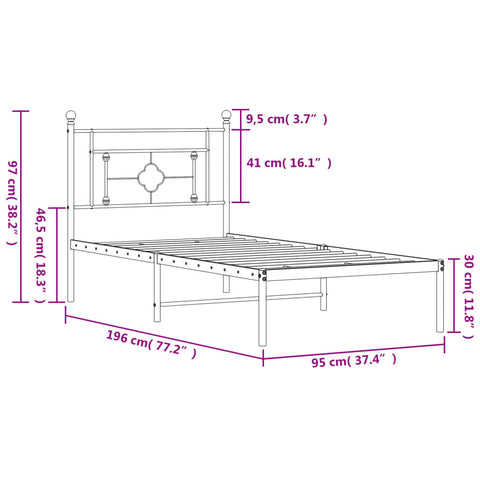 vidaXL Metal Bed Frame without Mattress with Headboard White 90x190cm