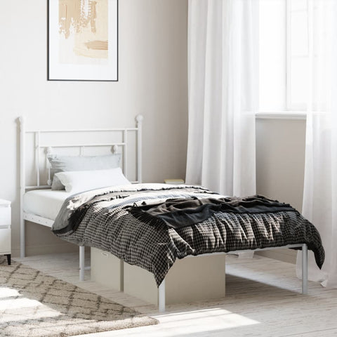 vidaXL Metal Bed Frame without Mattress with Headboard White 90x190cm