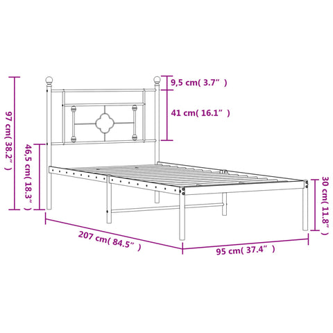 vidaXL Metal Bed Frame without Mattress with Headboard White 90x200cm