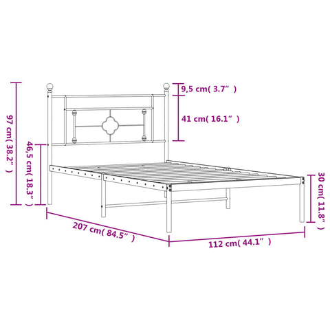 vidaXL Metal Bed Frame without Mattress with Headboard White 107x203cm