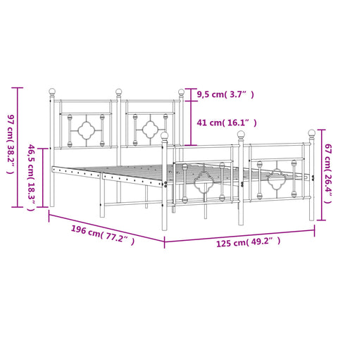vidaXL Metal Bed Frame without Mattress with Footboard White 120x190cm