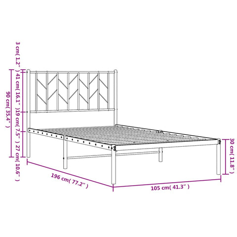 vidaXL Metal Bed Frame without Mattress with Headboard Black 100x190cm