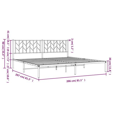 vidaXL Metal Bed Frame without Mattress with Headboard Black 200x200cm