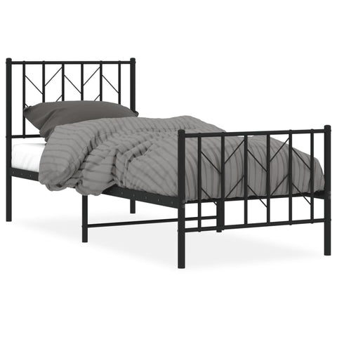 vidaXL Metal Bed Frame without Mattress with Footboard Black 75x190cm