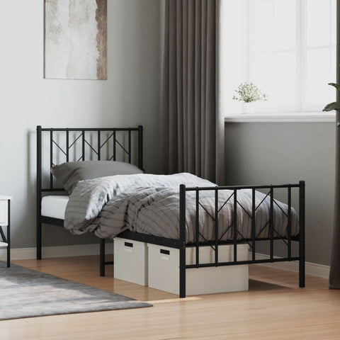 vidaXL Metal Bed Frame without Mattress with Footboard Black 75x190cm