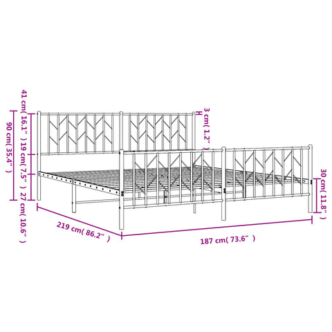 vidaXL Metal Bed Frame without Mattress with Footboard Black 183x213cm