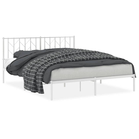 vidaXL Metal Bed Frame without Mattress with Headboard White 160x200cm