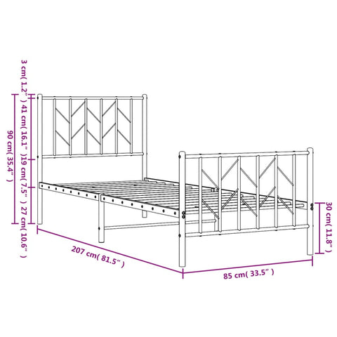 vidaXL Metal Bed Frame without Mattress with Footboard White 80x200cm