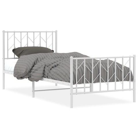 vidaXL Metal Bed Frame without Mattress with Footboard White 90x200cm