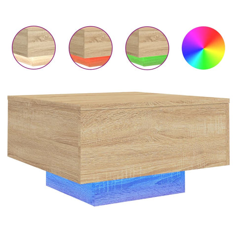 vidaXL Coffee Table with LED Lights Sonoma Oak 55x55x31 cm